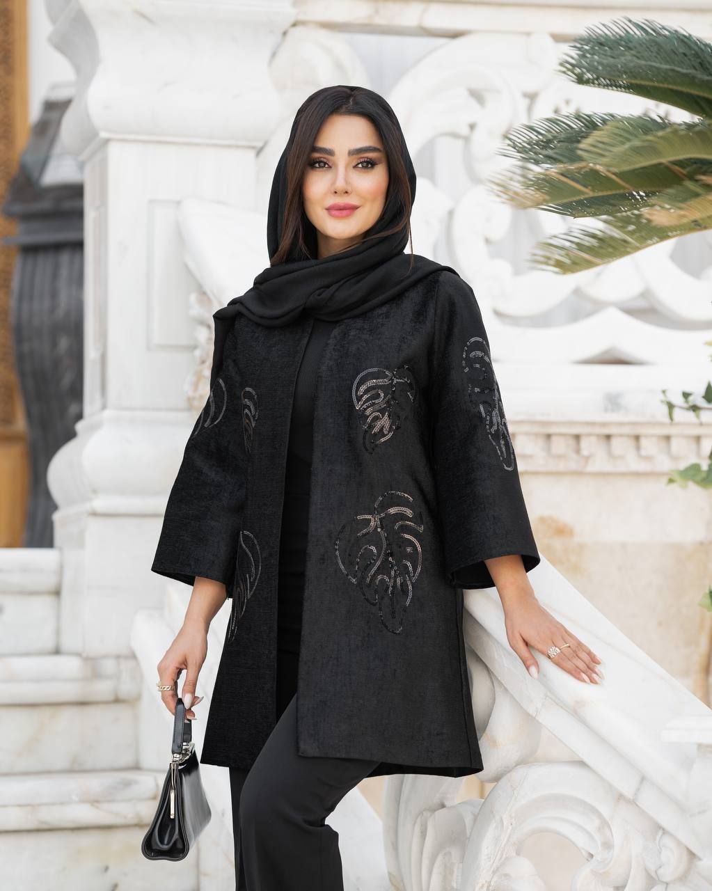 مانتو مخمل برگی پولک دوزی شده