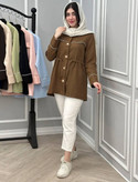 مانتو گل بابونه کد 7591 ماه بانو🛍️✅تک رنگ کاراملی