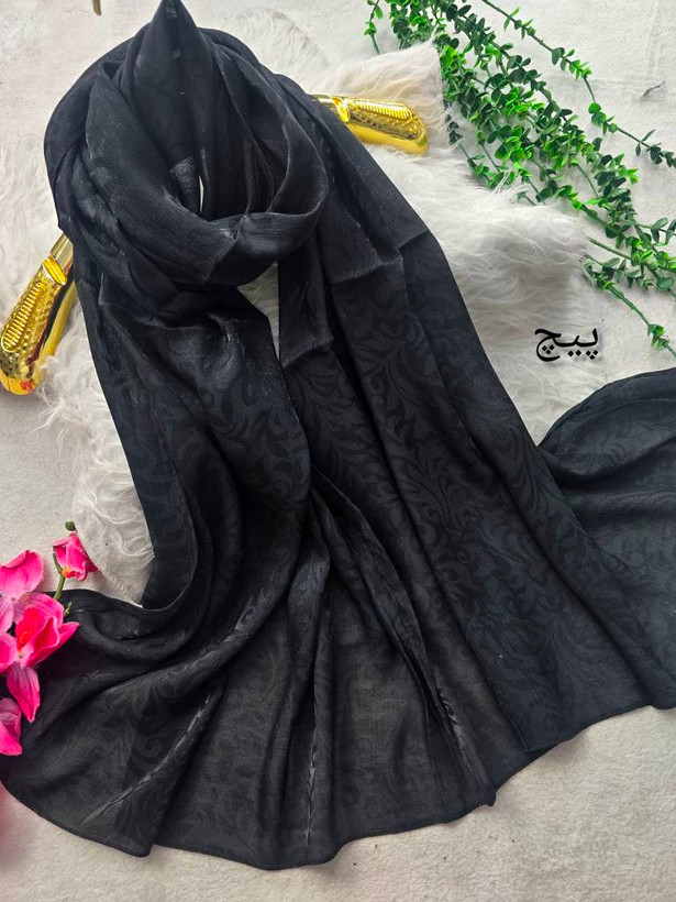 شال مهتاب جنس ژاکارد دورو ترک رنگ مشکی در طرح بندی ✅️✅️کد۷۹۰۸ ست شو