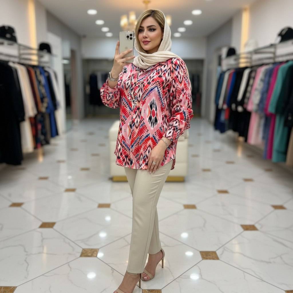 شومیز حنا ساتن حریر طرحدار کد 9527 کلار