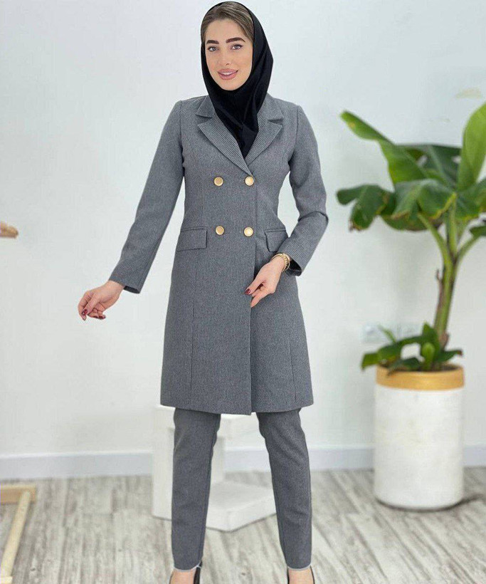 ست مانتو شلوار اداری کیفیت فوقالعاده عالی و پر فروش👌🏼😍کد#دیپلمات 4دکمه ساریگل