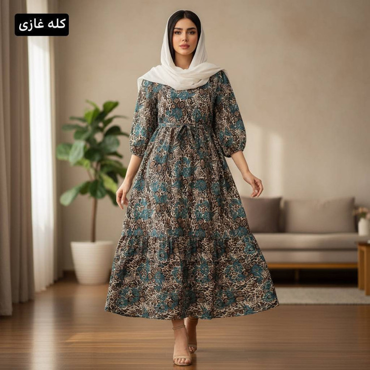 پیراهن پلنگی رنگی فلور نخ بوگاتی بدون آبرفت نرم ۷۷۱۵ چیچک
