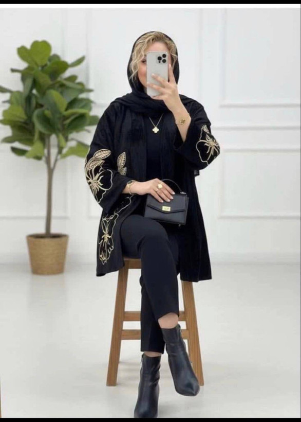 مانتو نوژین جنس شنل با گلدوزی بسیار شیک کد987ترند✨😍🎀