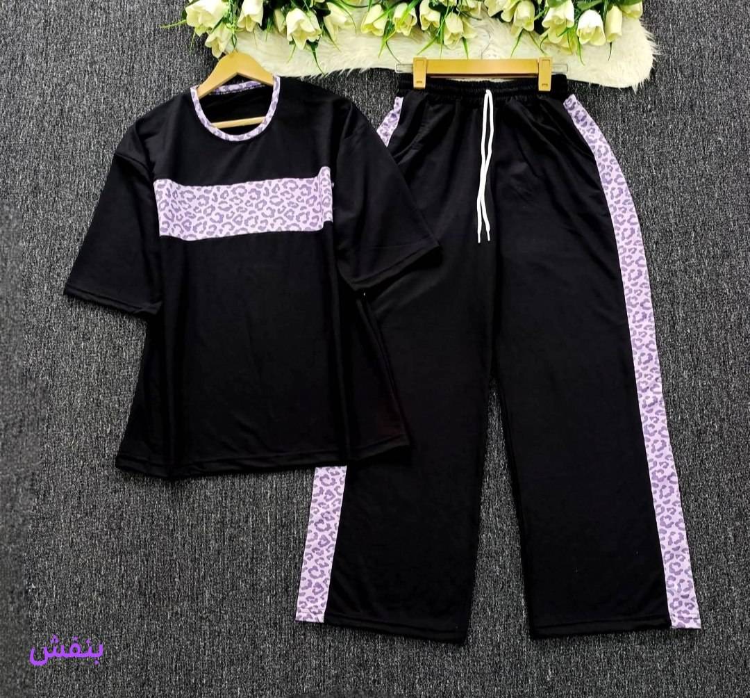 ست تیشرت و شلوار نوار پلنگی تک رنگ کرم کد 75905 تارا