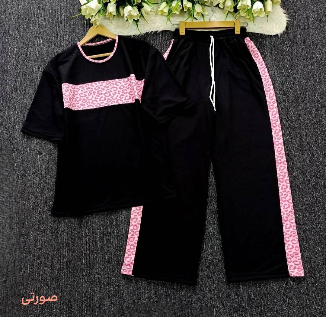 ست تیشرت و شلوار نوار پلنگی تک رنگ کرم کد 75905 تارا