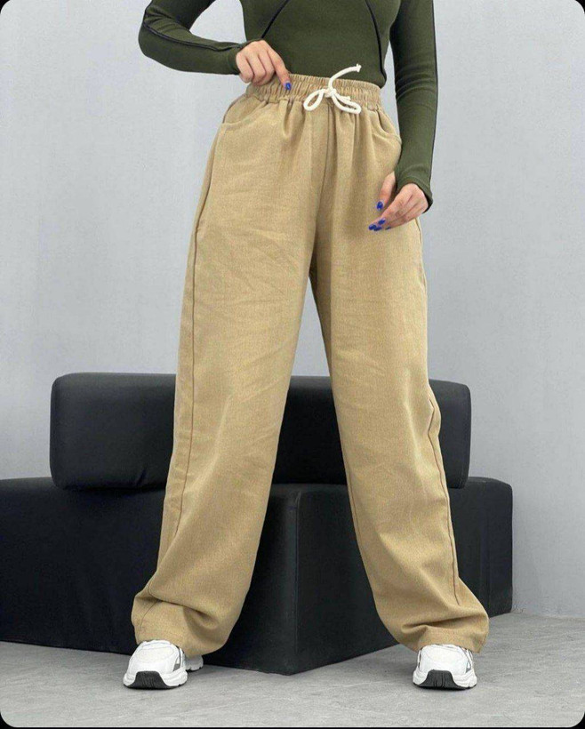 شلوار بگ کمر کش تک سایز L و رنگ نسکافه ای😍🥰 کد 75895 تارا