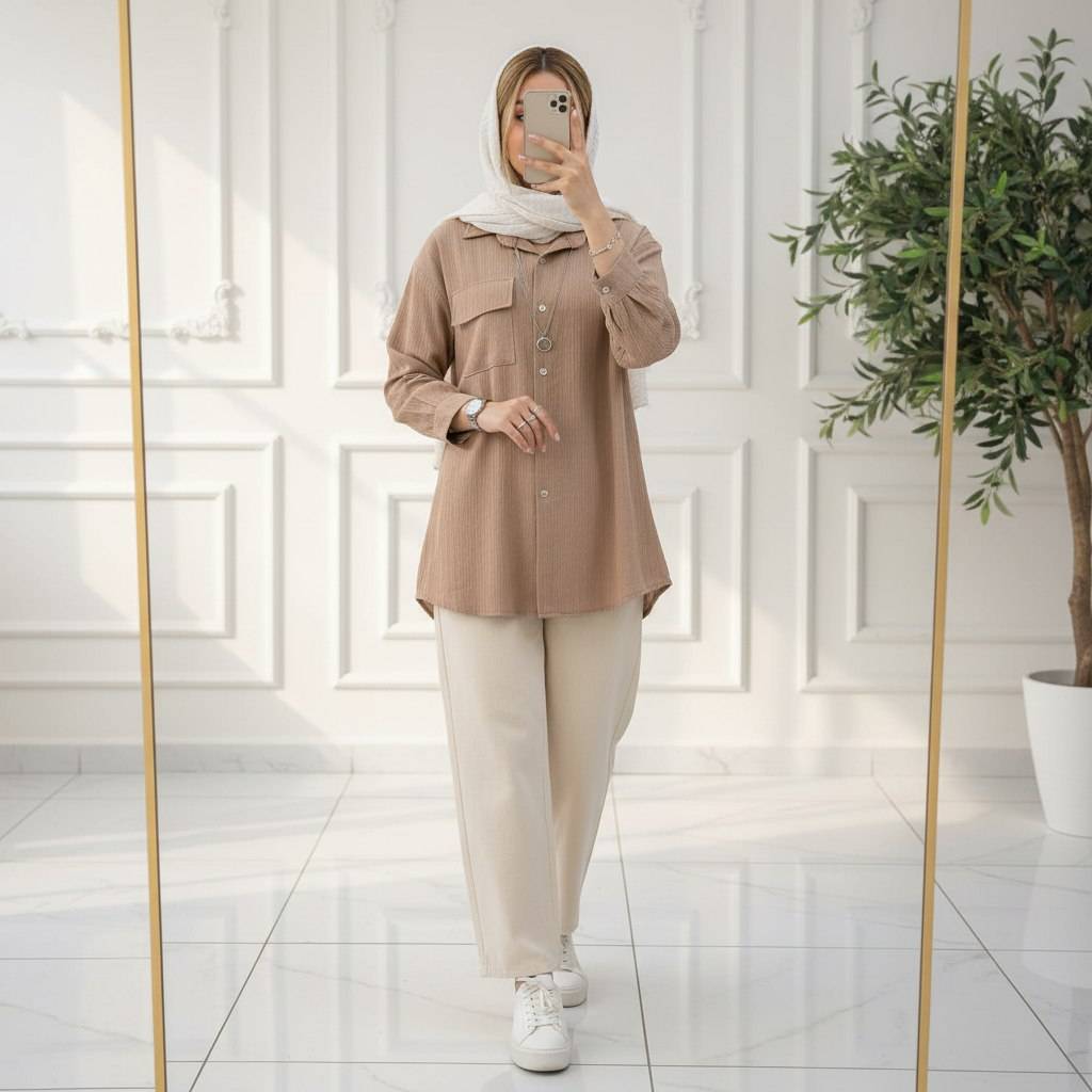 شومیز مانتویی تک جیب آیناز شیک و زیبا😍✅ساتین