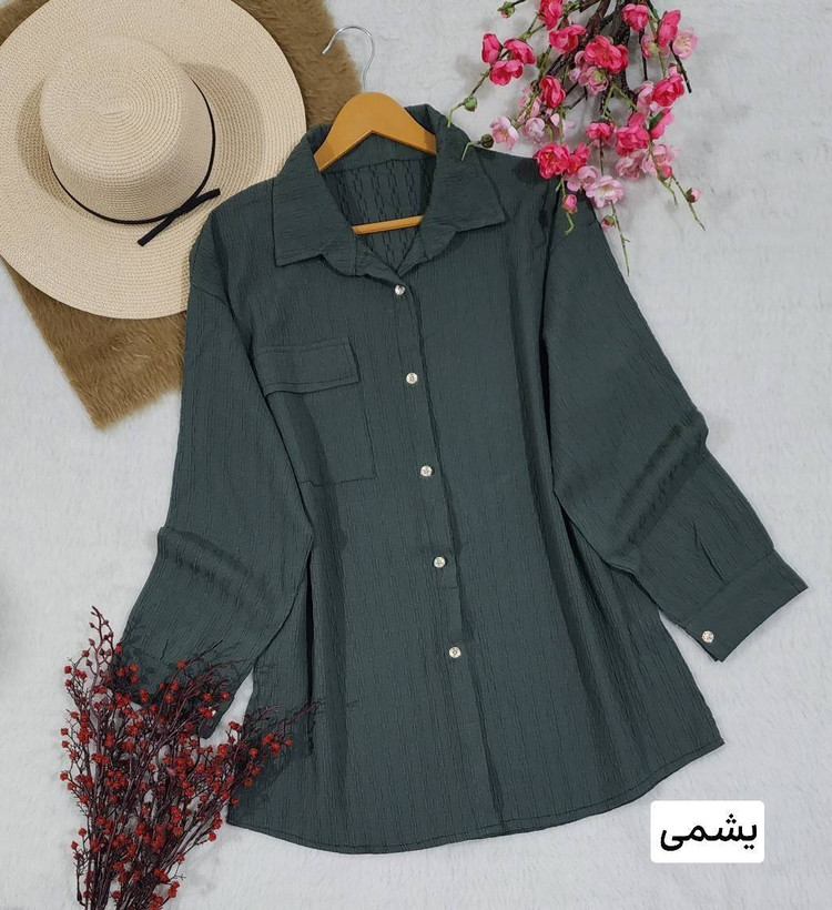 شومیز مانتویی تک جیب آیناز شیک و زیبا😍✅ساتین