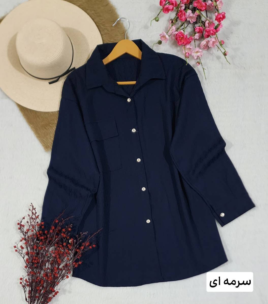 شومیز مانتویی تک جیب آیناز شیک و زیبا😍✅ساتین