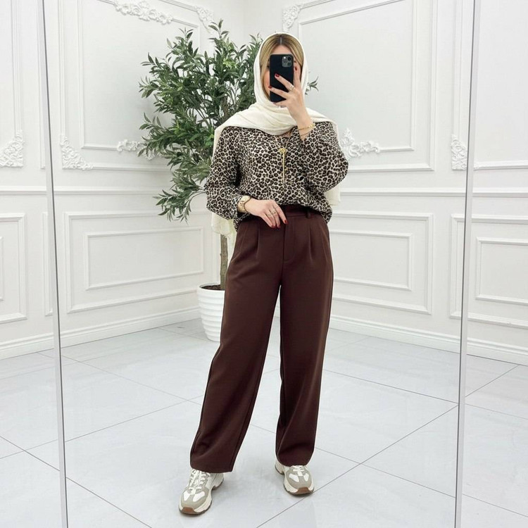 شومیز مانتویی پلنگی زیبا و ترند 😍✅ 101625ساتین