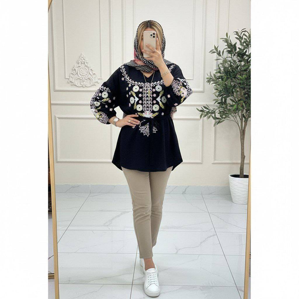 تونیک مانتویی کمربنددارشایلین زیبا و خاص 😍✅101266ساتین