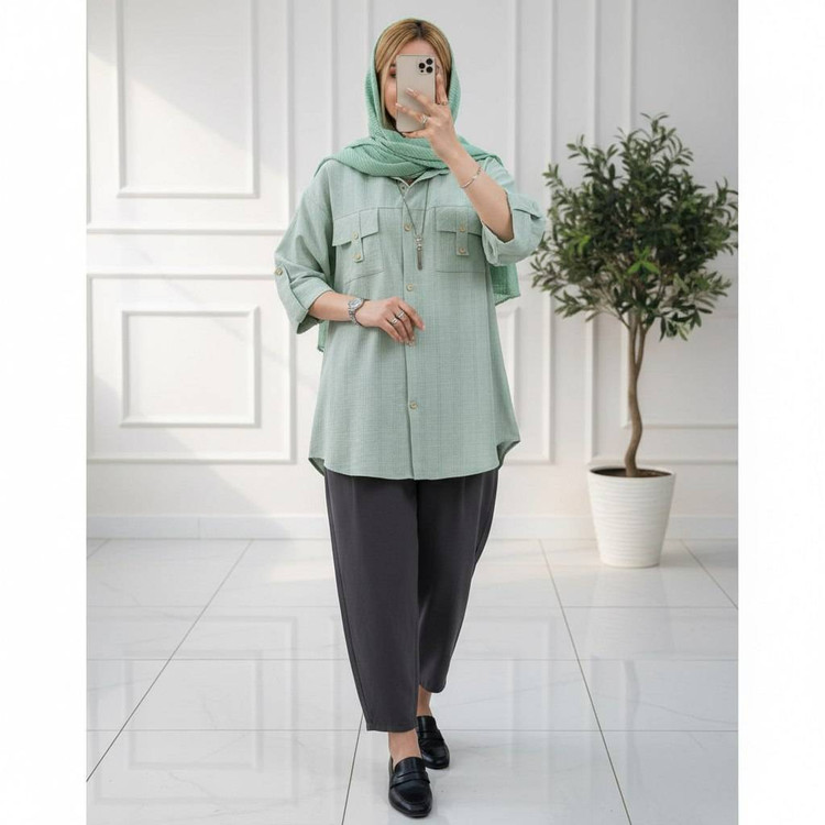 شومیزمانتویی جیب صلیبی زیبا و راحت ❤️✅101562ساتین