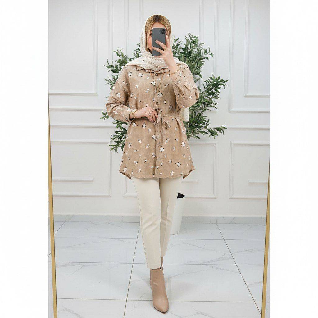 شومیز مانتویی گل گچی زیبا و شیک ❤️😍ساتین