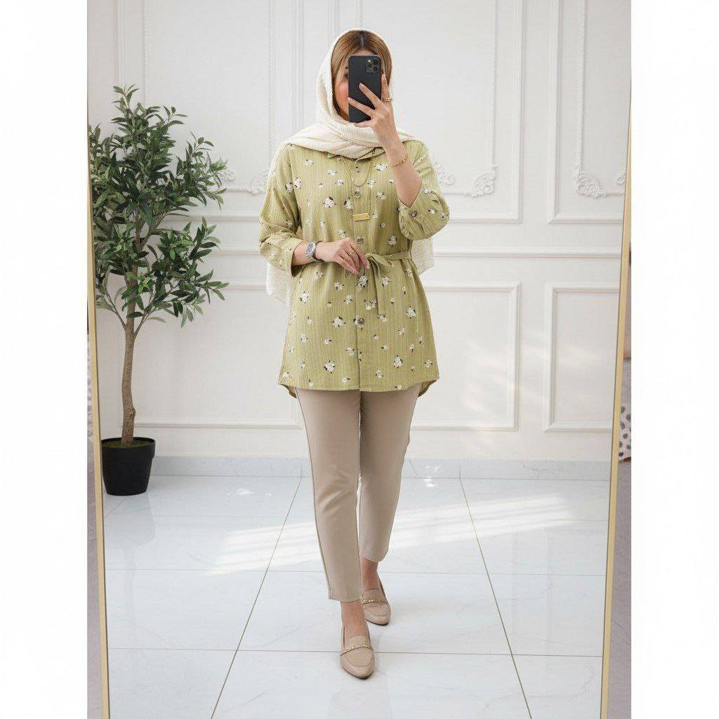 شومیز مانتویی گل گچی زیبا و شیک ❤️😍ساتین