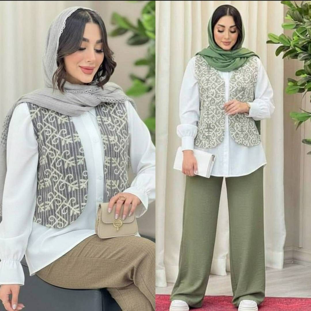 سه تیکه شانتون صوفیا جلیقه خامه دوزی 💞🤩🌈مدرن