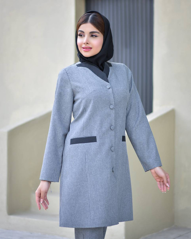 ست مانتو و شلوار اداری رخساره دیپلمات پرشیا با کیفیت عالی در رنگ بندی و سایز بندی کد 4703 آمیگ