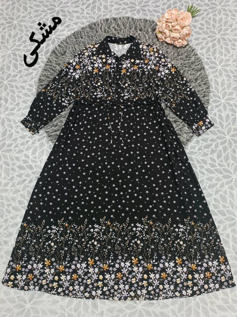 پیراهن جلو دکمه گلزار زیبا وشیک تنخور عالی تکرنگ مشکی🥰🥰کد۵۷۰۷ دلتا