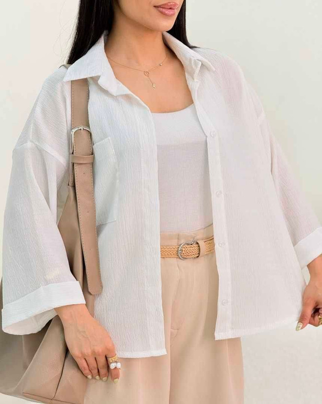 شومیز تک جیب تک رنگ سفید 🥰🎀کد 13164 ترمه