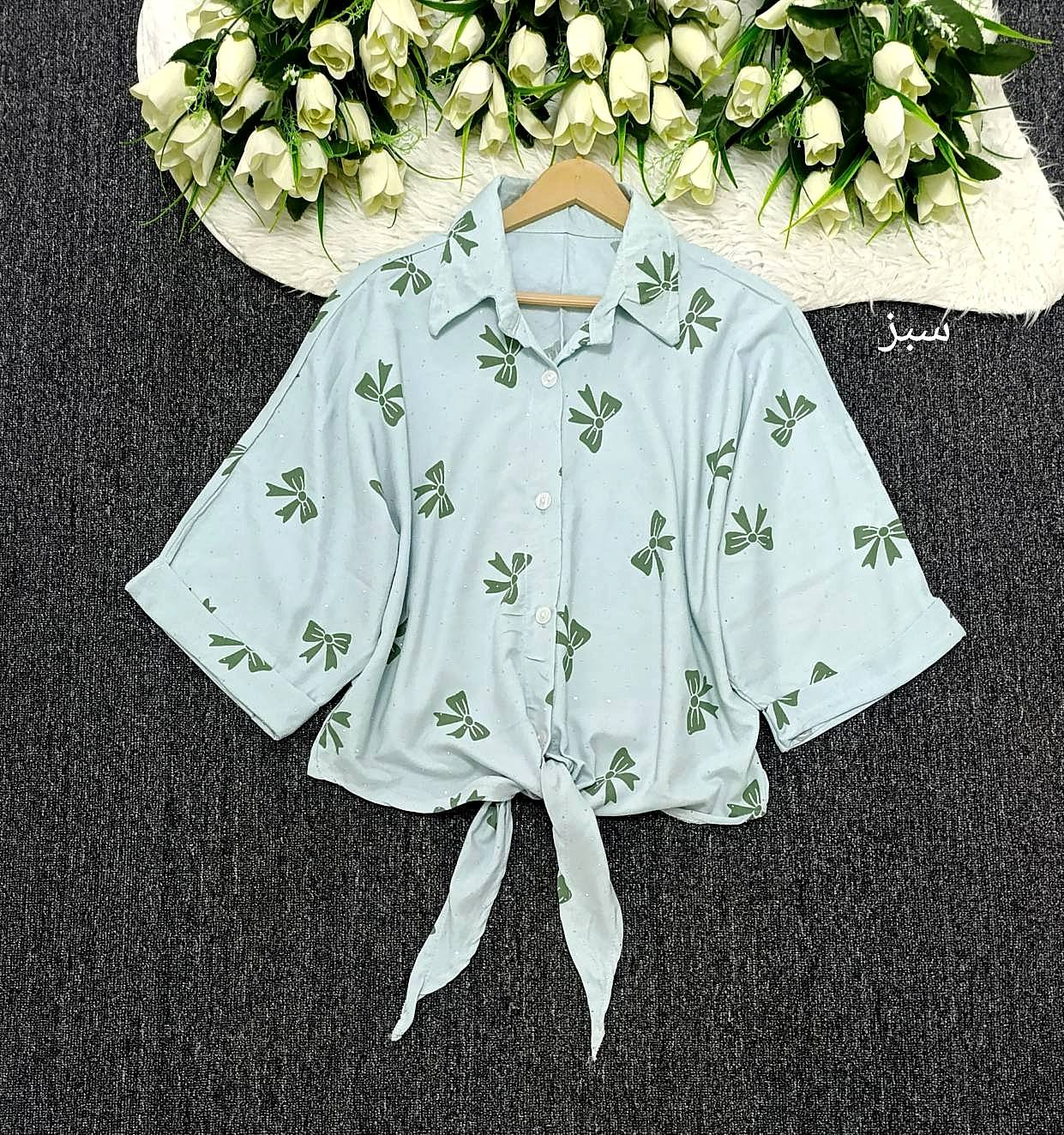شومیز گره ای پاپیون نگینی زیبا وجذاب تنخور عالی تکرنگ 💕💕🎀🎀کد۱۳۴۸۴ مدلند