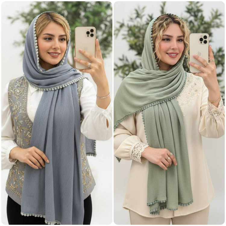 شال دور دانتل عدسی با رنگ بندی متنوع ۷۲۷۰ 🌈🌈ست شو