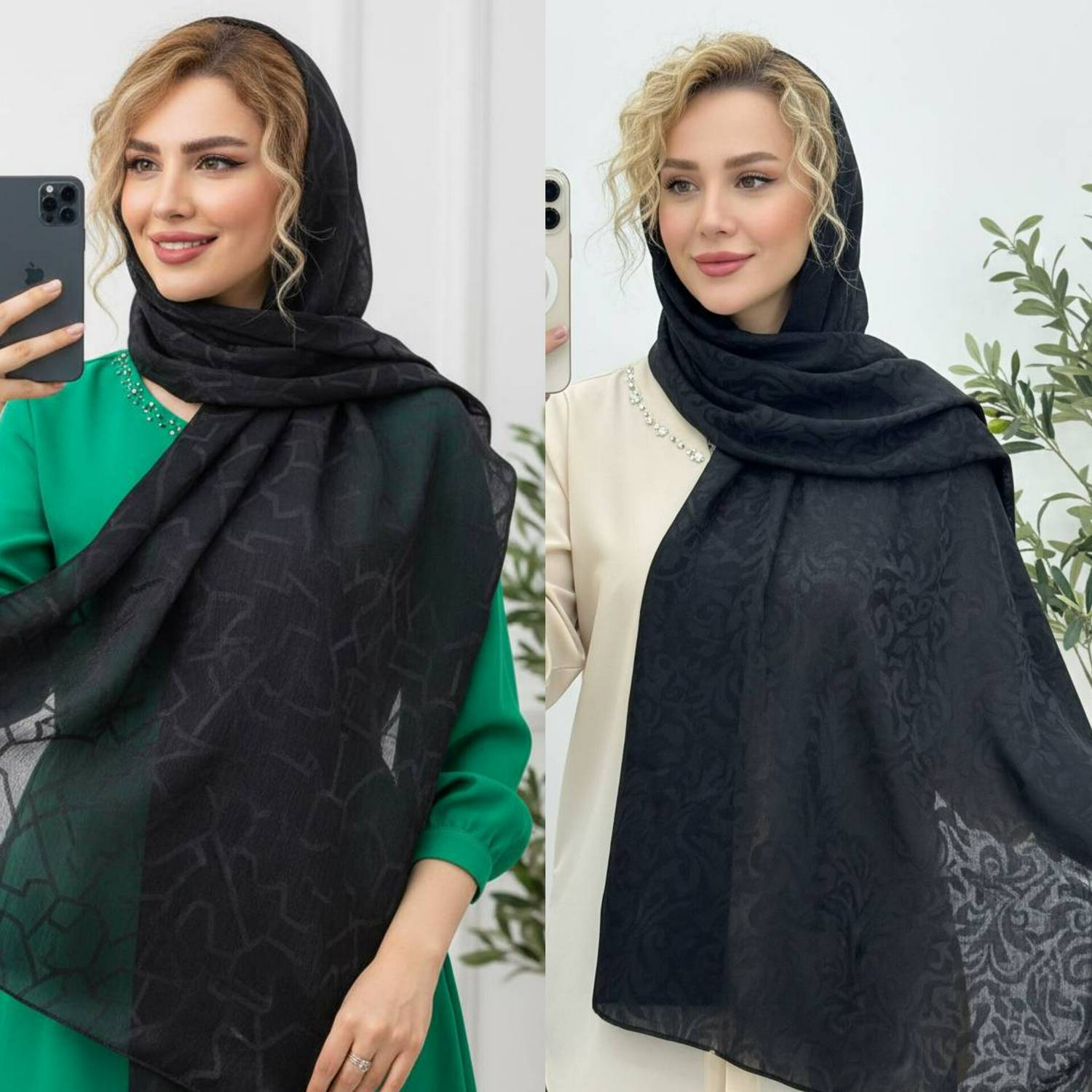 شال مهتاب جنس ژاکارد دورو ترک رنگ مشکی در طرح بندی ✅️✅️کد۷۹۰۸ ست شو