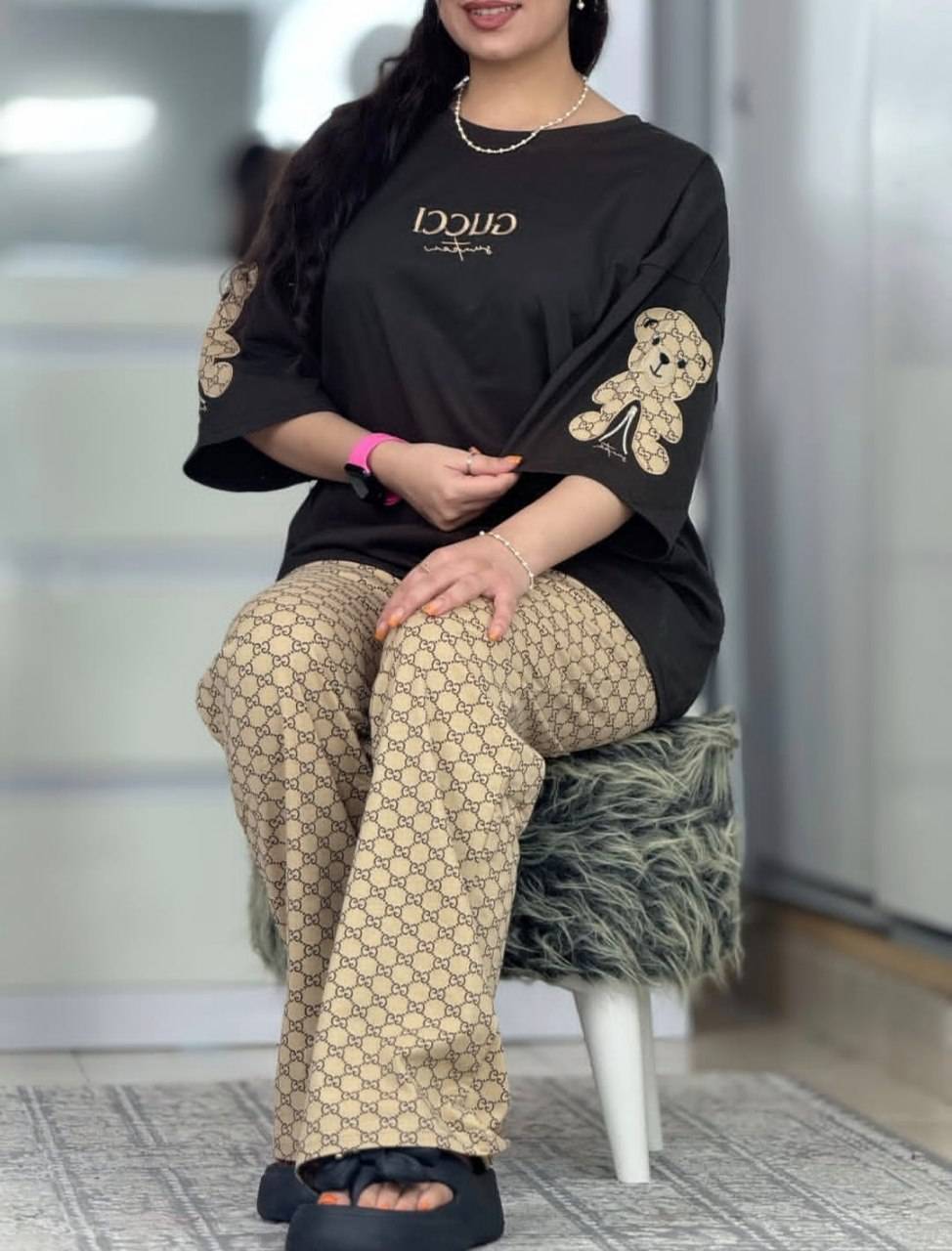 ست تیشرت و شلوار لویی شیک و زیبا ❤️✅12630الیشکا