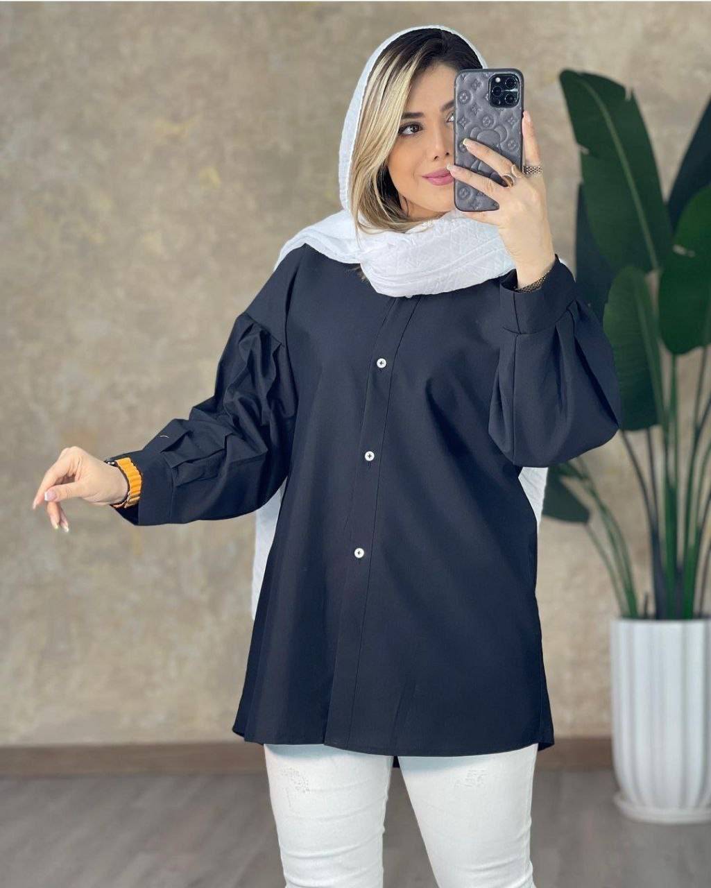 شومیز بهار زیبا وشیک تنخور عالی تک رنگ مشکی 🌈 الیزه