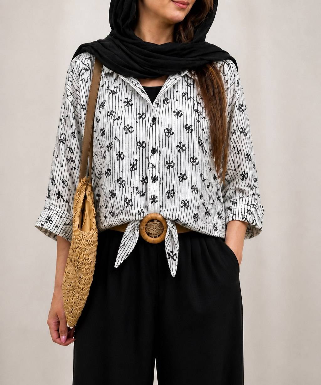 شومیز گره ای پروانه ینزی پفکی خنک سبک در رنگبندی زیبا 🎀 🎀 کد ۱۳۷۸۳ ستشو