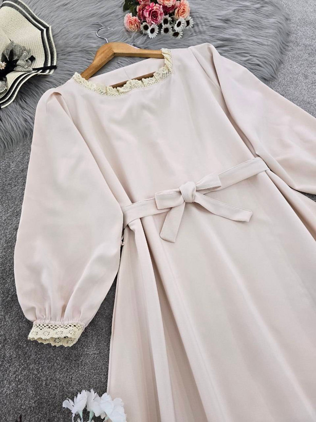 پیراهن وانیا تنخور شیک و زیبا تک رنگ کرم😍🎀کد 13654 کلار