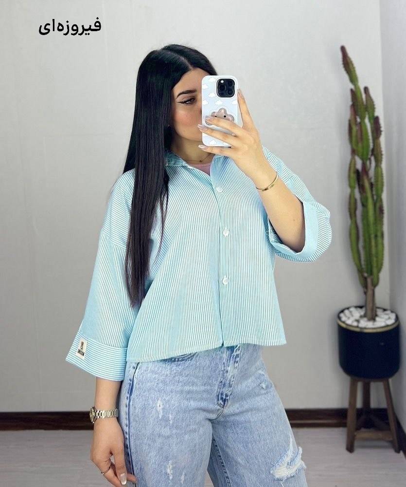 شومیز راه راه استیکری در رنگ بندی شیک🎀😍کد 12439 ترمه