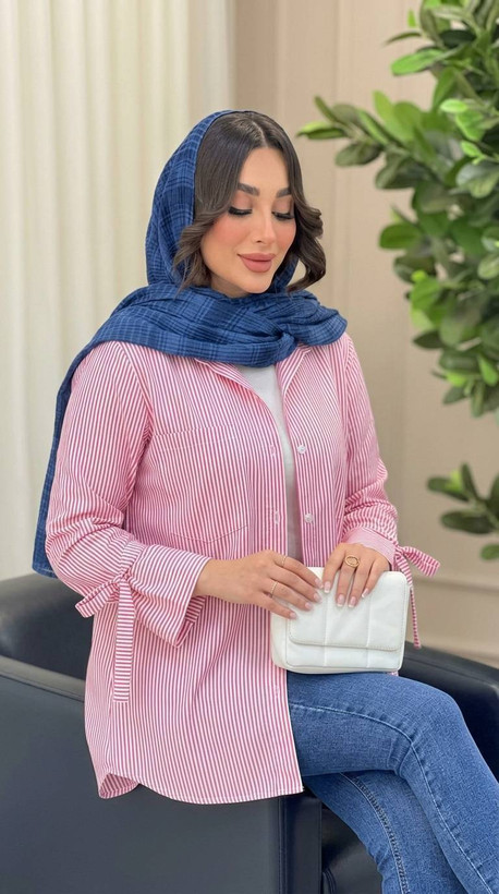 شومیز آستین پاپیون تنخور شیک تک رنگ صورتی🥰❤️کد 586 آدراپانا