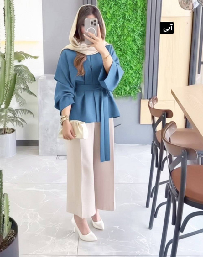 ست مانتو و شلوار بهاره مازراتی اعلا در رنگ بندی کد 4982 سیمو