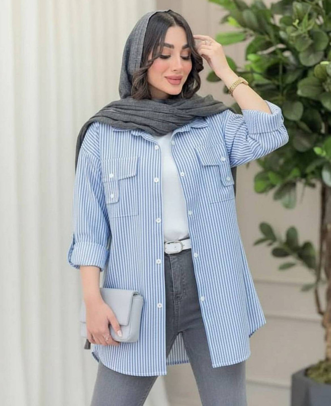 شومیز جیب صلیبی راه راه 🥰🎀کد 589 آدراپانا