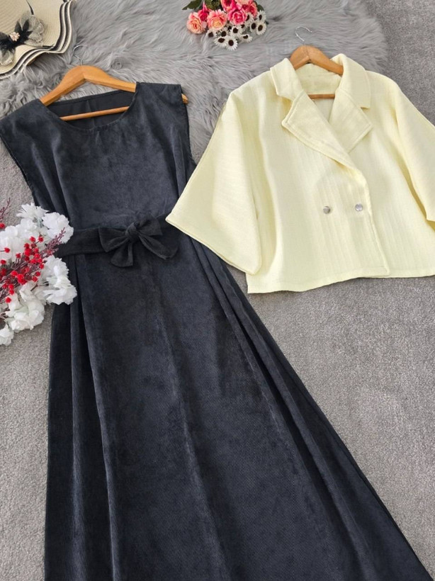 کت سارافون نگار تنخور شیک و زیبا تک رنگ لیمویی🎀🥰کد3250 کلار
