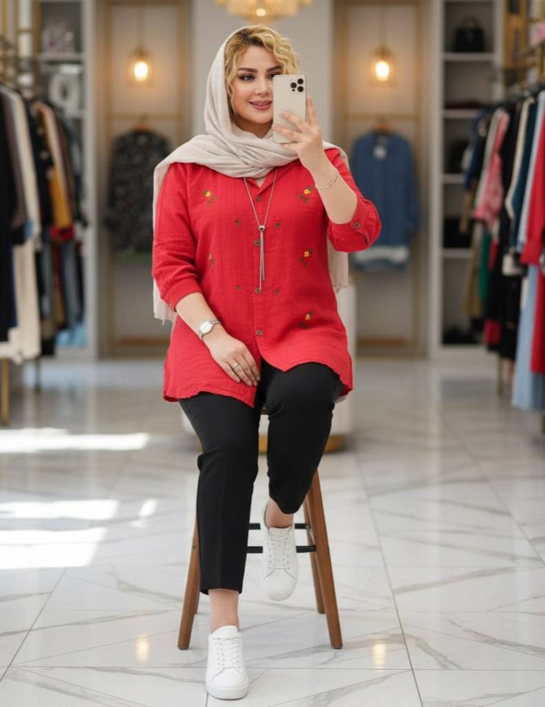شومیز گل رز تک رنگ قرمز جذاب ❤️🎀کد 7269 کلار