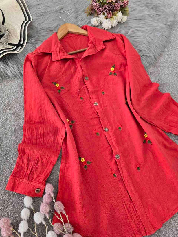 شومیز گل رز تک رنگ قرمز جذاب ❤️🎀کد 7269 کلار
