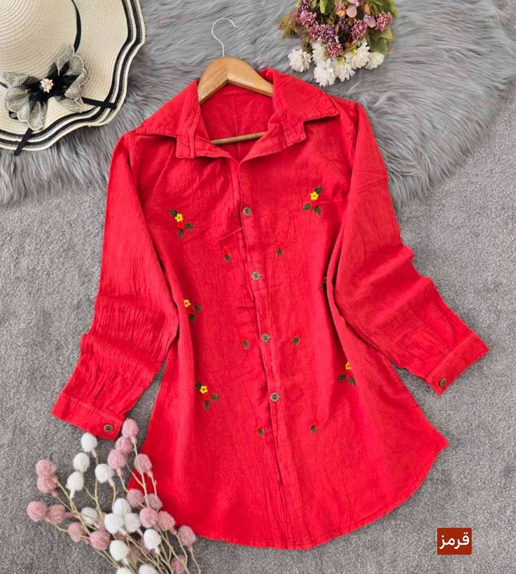 شومیز گل رز تک رنگ قرمز جذاب ❤️🎀کد 7269 کلار