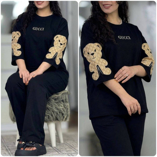 ست تیشرت شلوار گوچی خرسی زیبا و جذاب تنخور عالی تکرنگ 🥰🥰کد۱۴۱۳۷ ستشو