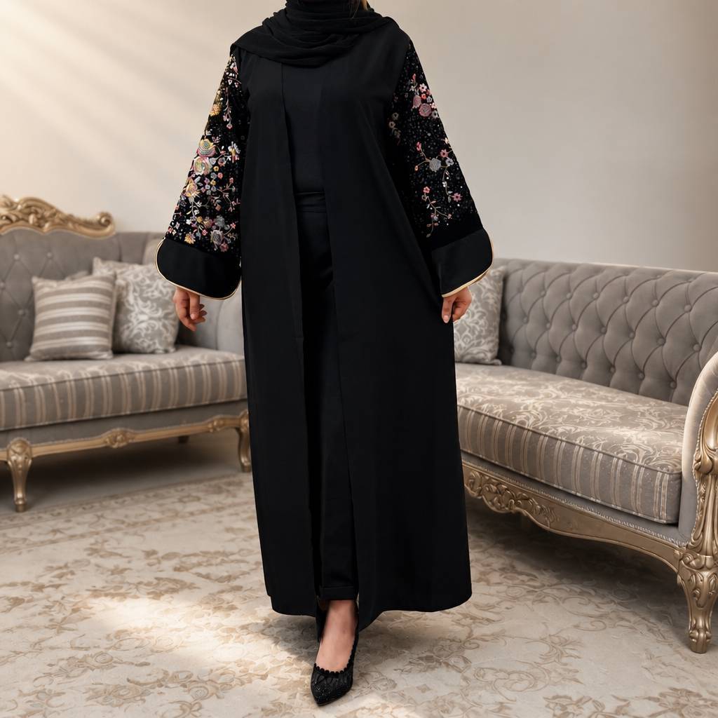 مانتو عبایی جلو باز سوزندوزی کیفیت عالی کد 14147چیچک