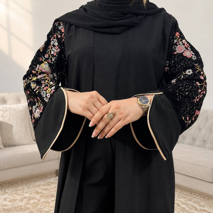 مانتو عبایی جلو باز سوزندوزی کیفیت عالی کد 14147چیچک