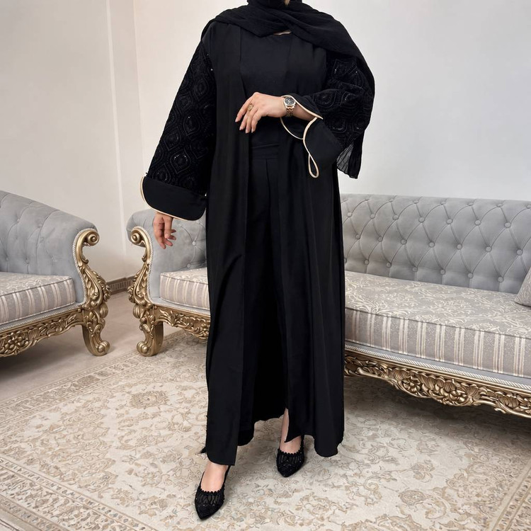 مانتو عبایی جلو باز سوزندوزی کیفیت عالی کد 14147چیچک