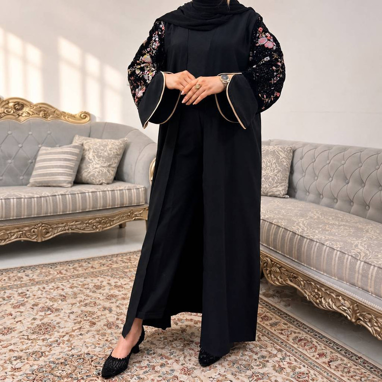 مانتو عبایی جلو باز سوزندوزی کیفیت عالی کد 14147چیچک