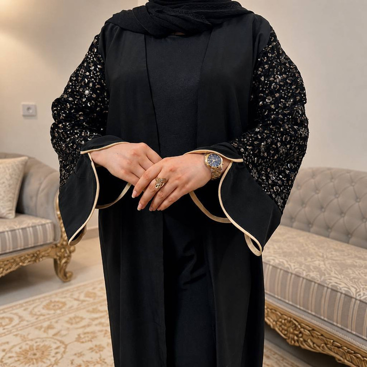 مانتو عبایی جلو باز سوزندوزی کیفیت عالی کد 14147چیچک