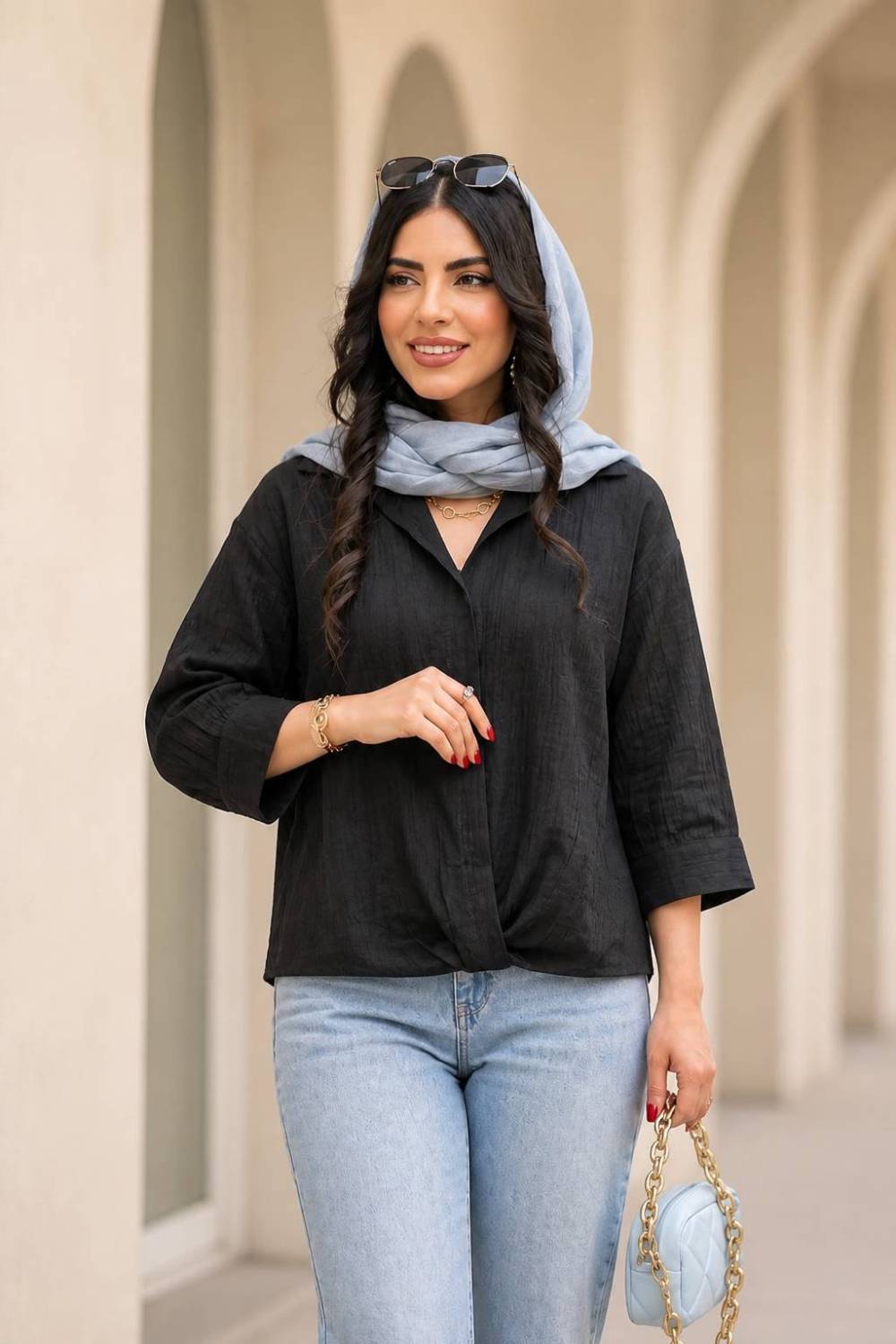 شومیز شیشه ای زیبا وجذاب تنخور عالی تکرنگ مشکی 😍 😍 کد۱۵۳۰۰ ستشو