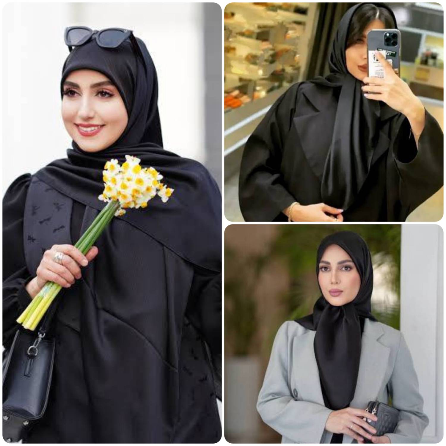 روسری ساتن ترک زیبا وجذاب کیفیت درجه یک ساده شیک تکرنگ مشکی 🥰🥰کد۱۵۳۸۲ ستشو