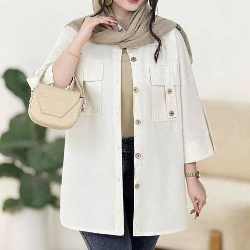 مانتو جیب صلیبی در رنگ بندی زیبا ،تک رنگ سفید 🥰😍کد 10368 ترمه