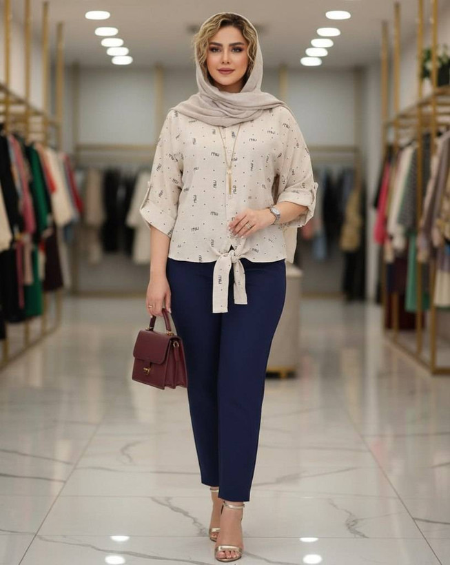 شومیز گره ای Miu تنخور شیک و رنگ بندی زیبا 🎀😍کد 15514 کلار