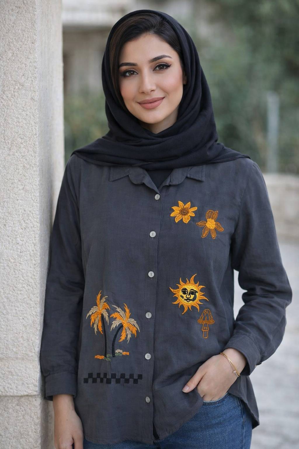 شومیز طرح نخل وخورشید داکرون درجه یک تنخور عالی در رنگبندی 🌈 🌈 کد ۱۲۵۸۰ فاروین