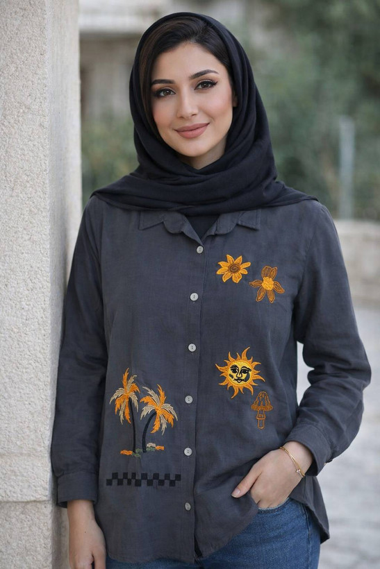 شومیز طرح نخل وخورشید داکرون درجه یک تنخور عالی در رنگبندی 🌈 🌈 کد ۱۲۵۸۰ فاروین