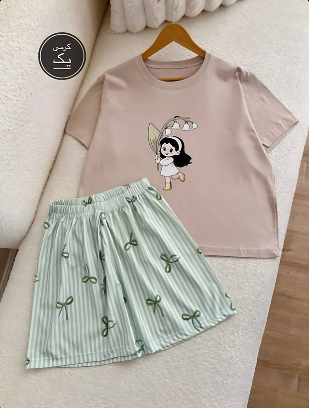 تیشرت شورتک پینترسیتی زیبا وجذاب تنخور عالی در رنگبندی 🎀 🎀 کد ۱۵۷۹۹ دلتا